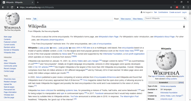 A typical page on Wikipedia